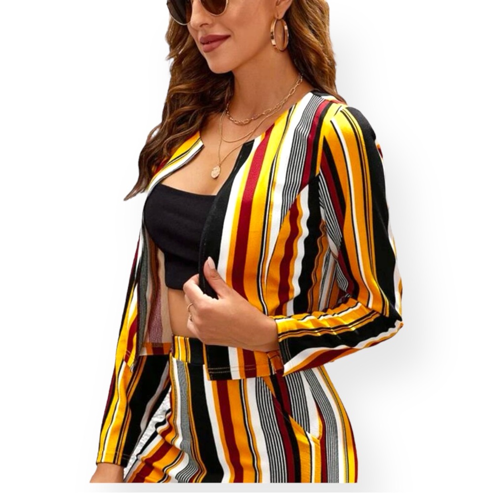Colorful Striped Print Open Front Jacket